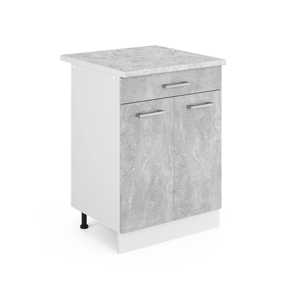 Keukenonderkast R-Line Beton 60 cm met lade met marmeren werkblad Vicco