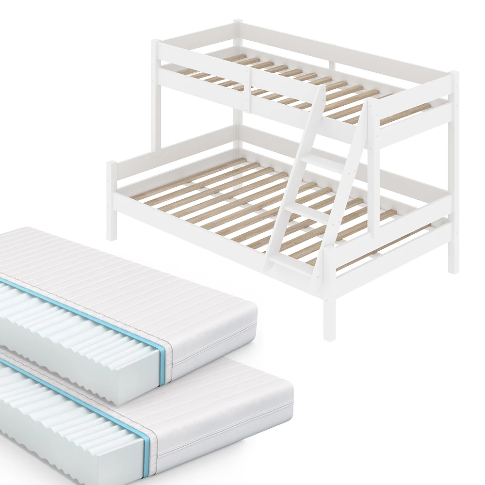 Stapelbed Everest Wit 120×200 / 80×200 cm met 2 matrassen Vitalispa