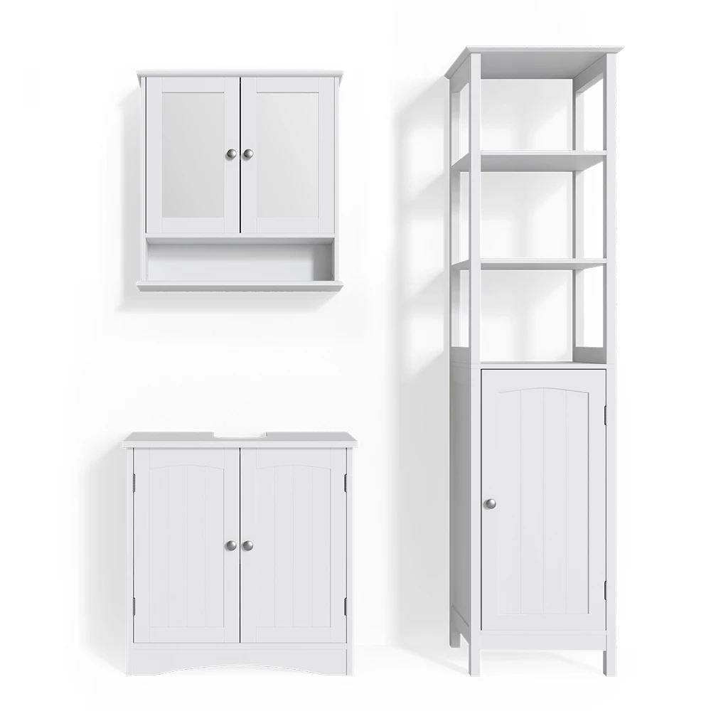 Badkamermeubel set Bianco Wit 3 delen, met hoge unit Vicco