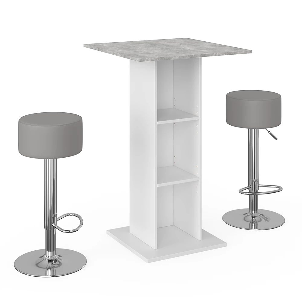 Bartafel set Rodeo Beton 70 x 70 cm met 2 barkrukken Vicco