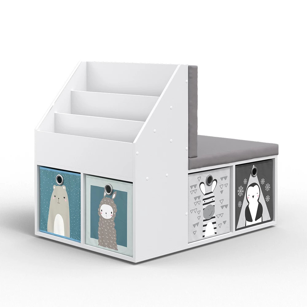 Kinderboekenkast Onix Grijs 97.1 x 78.4 cm met 6 vouwdozen grijs Vicco