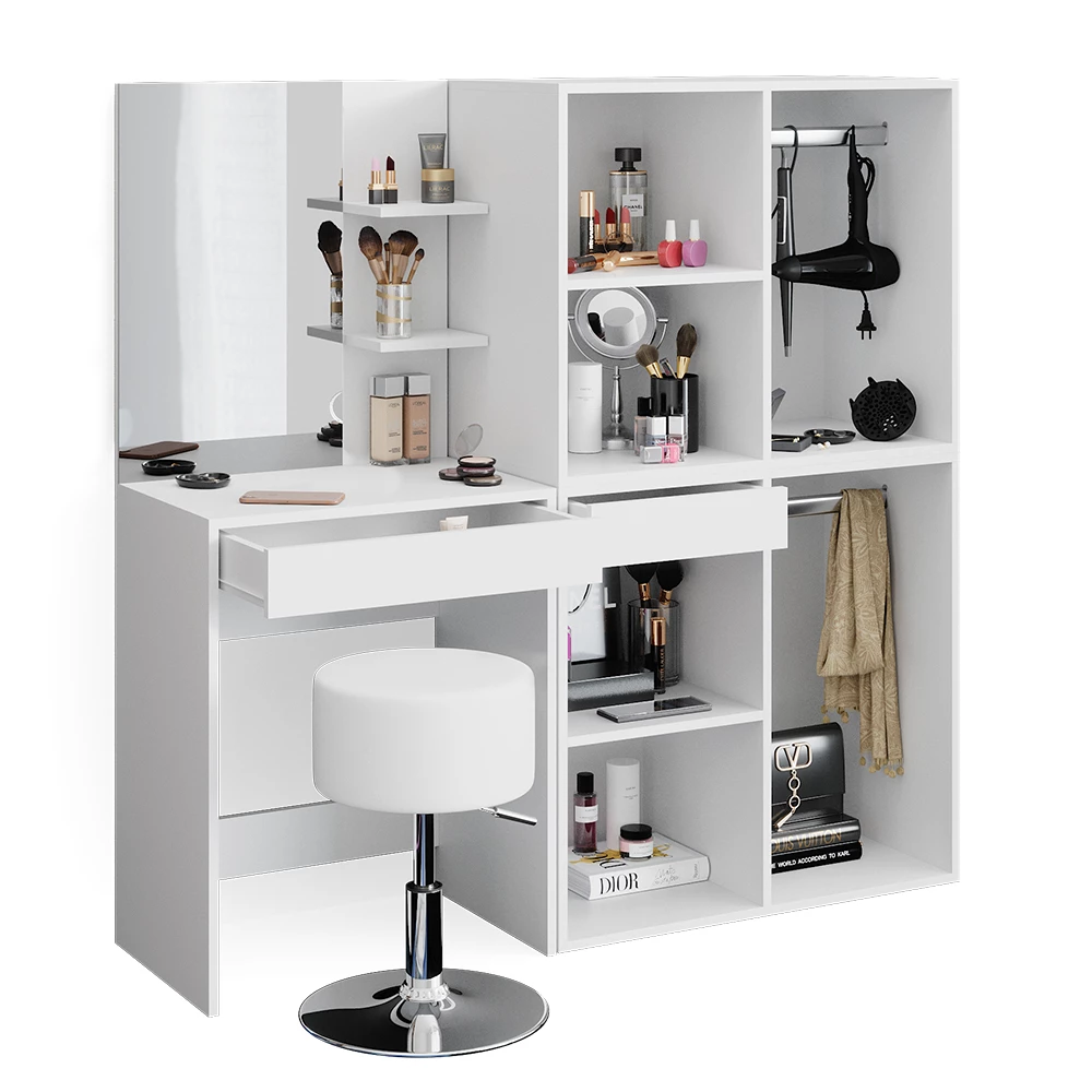 Kaptafel Isabelle Wit 140 cm met krukje en kast Vicco