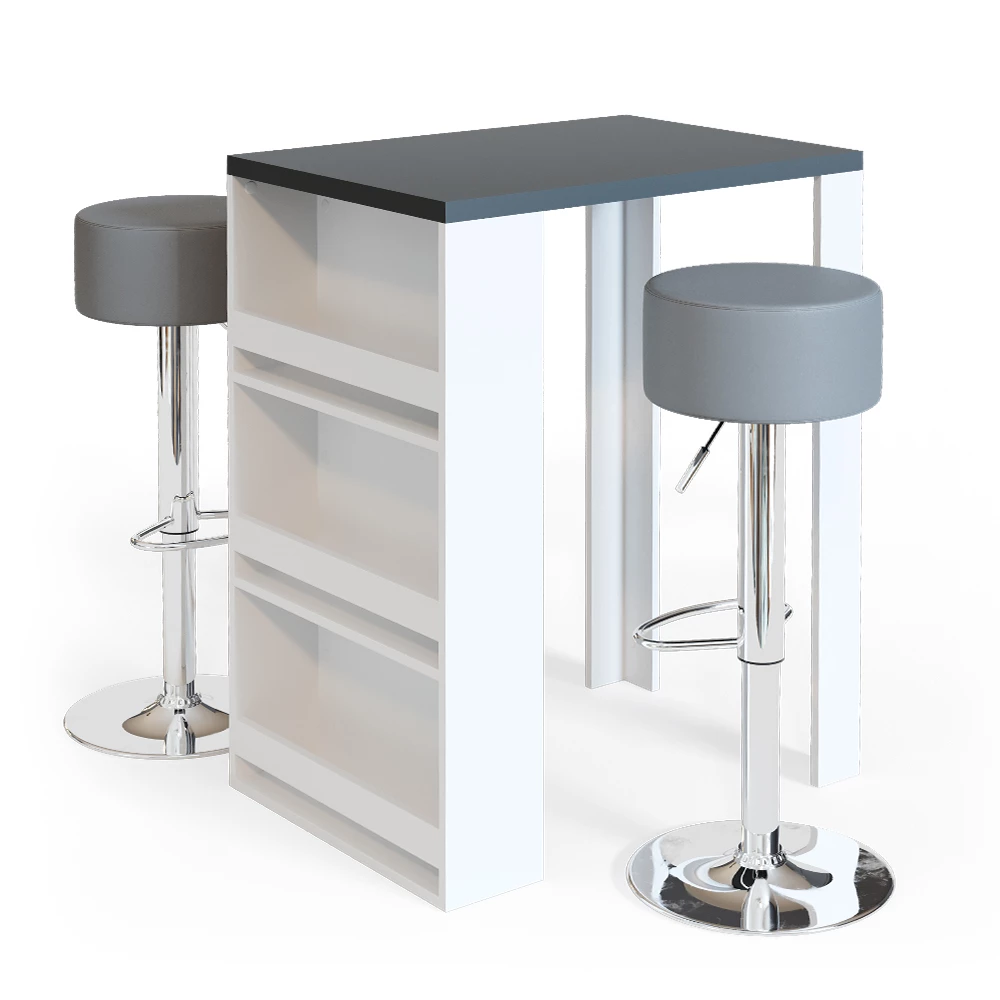 Bartafel set  Antraciet/wit 57 x 80 cm met 2 barkrukken Vicco