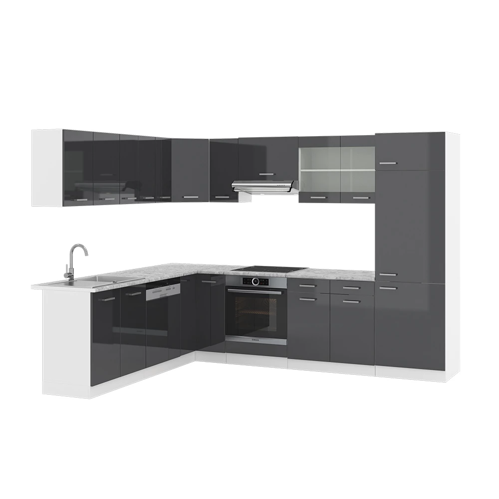 Hoekkeuken R-Line Antraciet hoogglans/wit 287 x 46 cm zonder werkblad Vicco