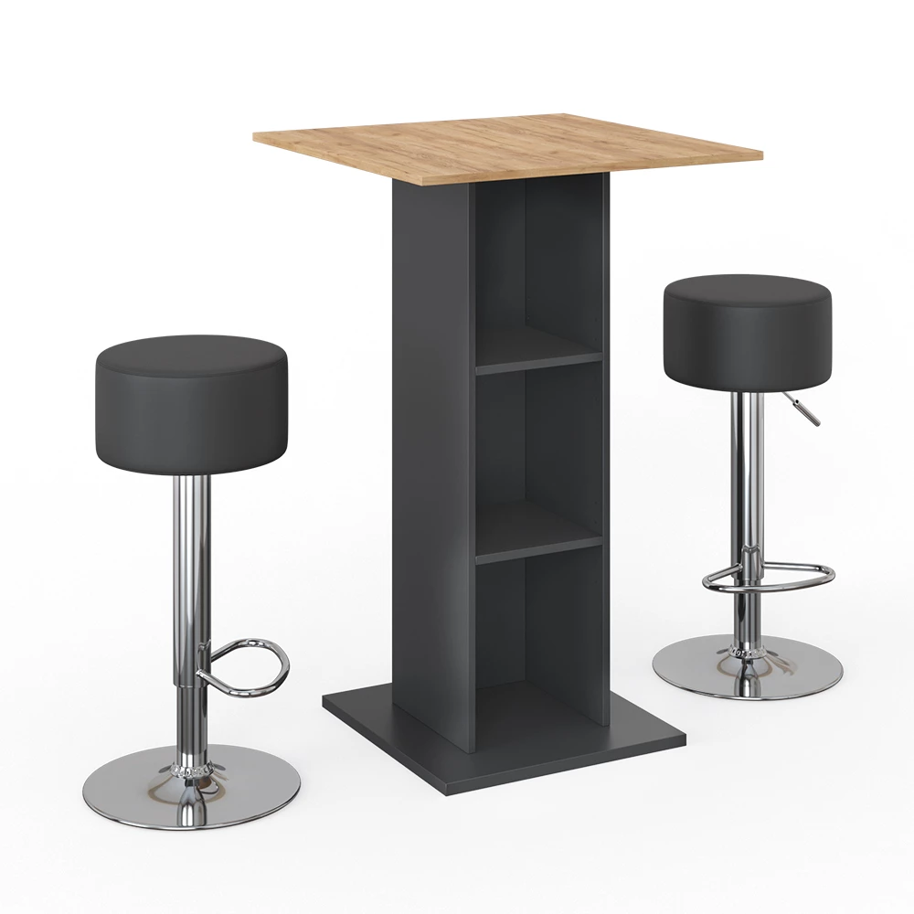 Bartafel set Rodeo Antraciet 70 x 70 cm met 2 barkrukken Vicco