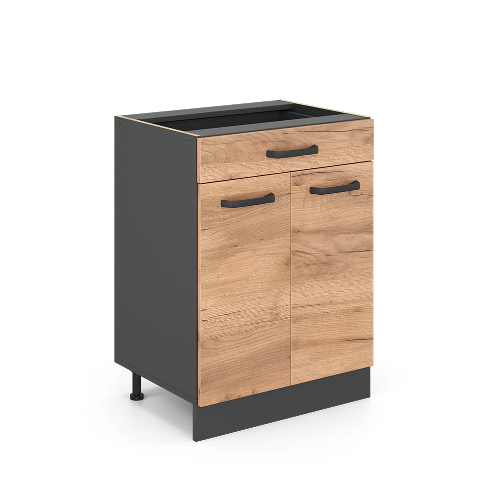 Keukenonderkast R-Line Krachtige eik goud 60 cm met lade, zonder werkblad Vicco
