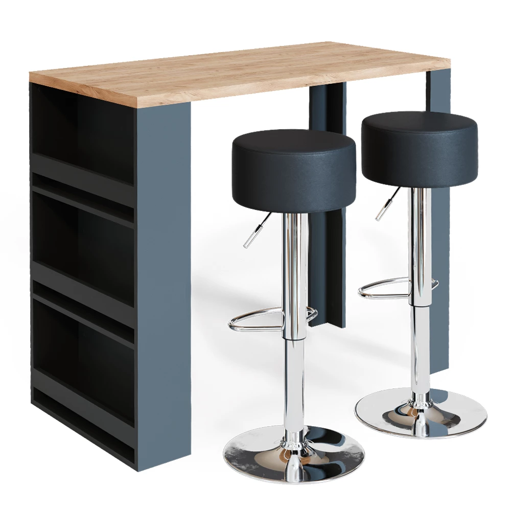 Bartafel set  Eiken 57 x 117 cm met 2 barkrukken Vicco