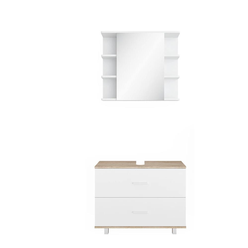 Badkamermeubel set Ilias Wit/Sonoma 2 delen, onderkast 80 cm Vicco