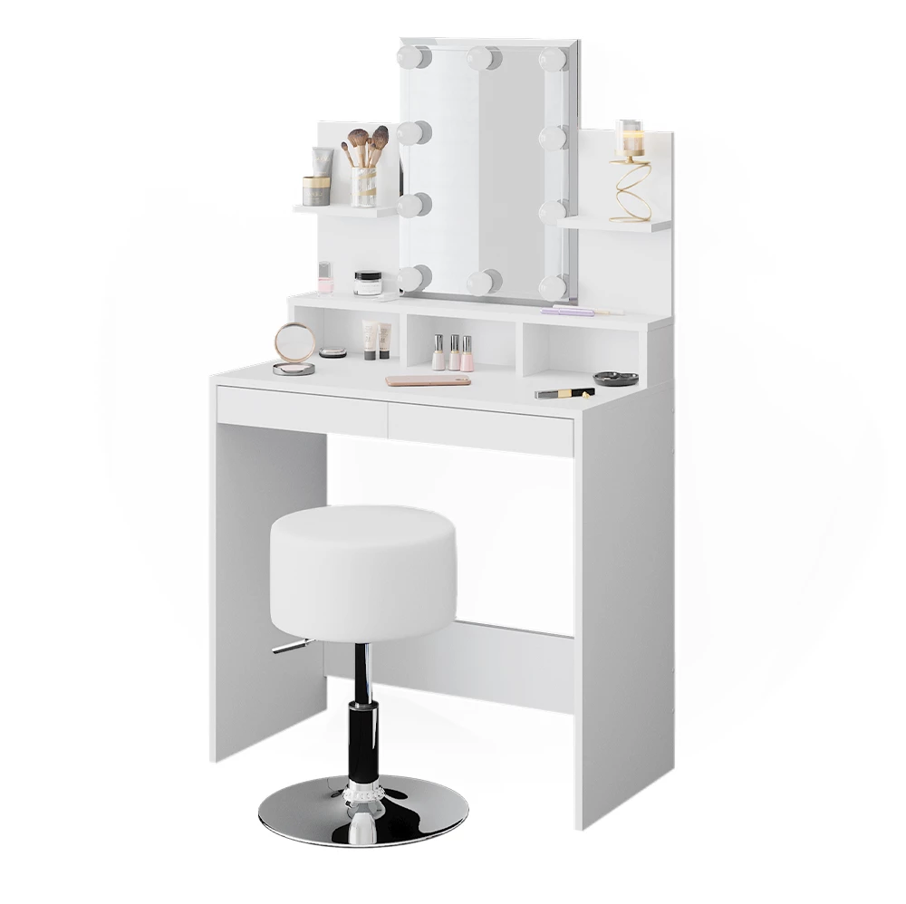 Kaptafel set met kruk Ania Wit 80 cm met LED-verlichting en kruk Vicco