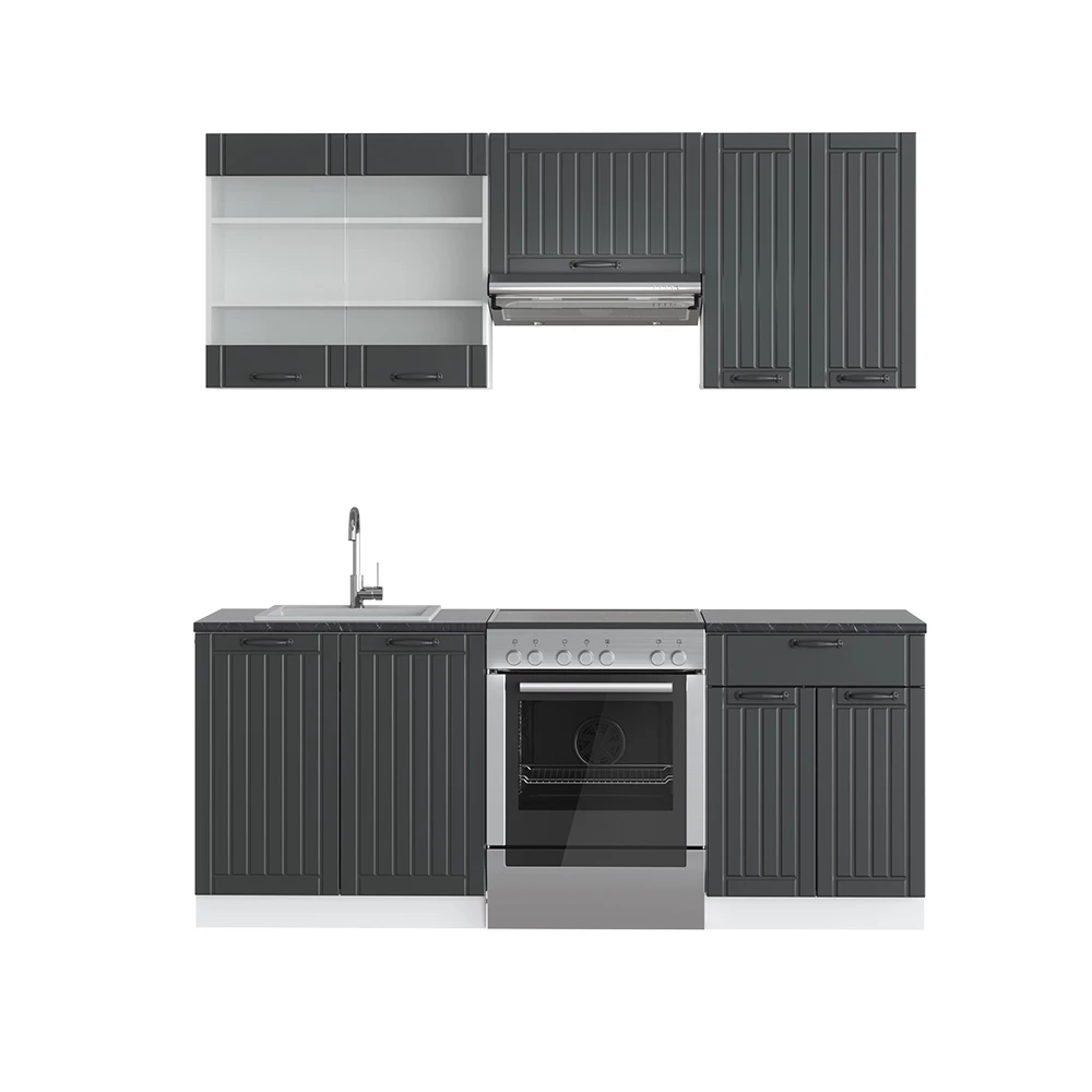 Complete keukeneenheid Fame-Line Antraciet landhuis/wit 200 cm zonder werkblad Vicco