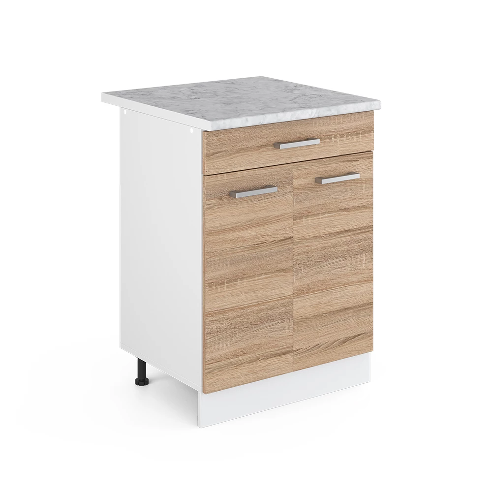 Keukenonderkast R-Line Sonoma 60 cm met lade met marmeren werkblad Vicco