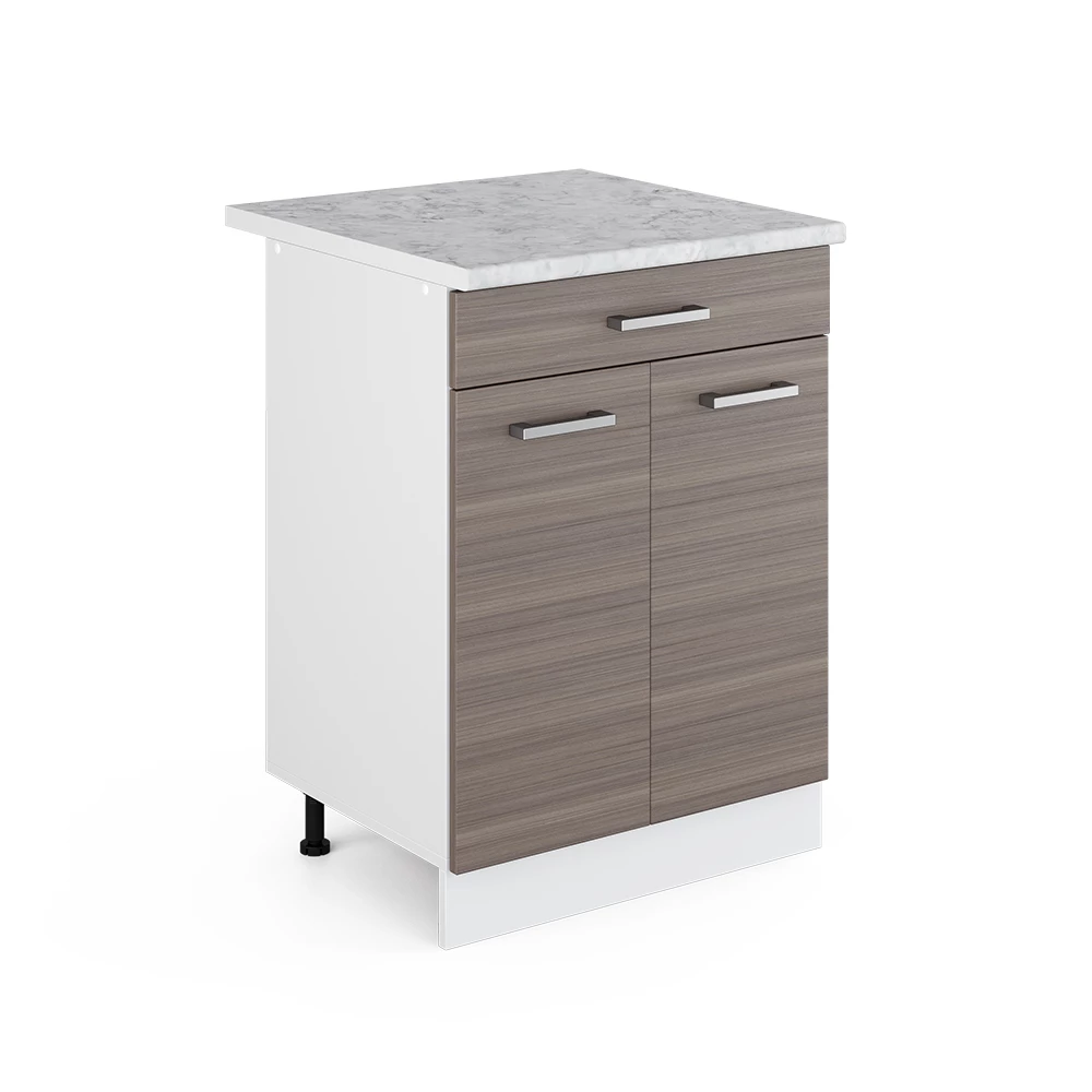 Keukenonderkast R-Line Edel grijs 60 cm met lade met marmeren werkblad Vicco
