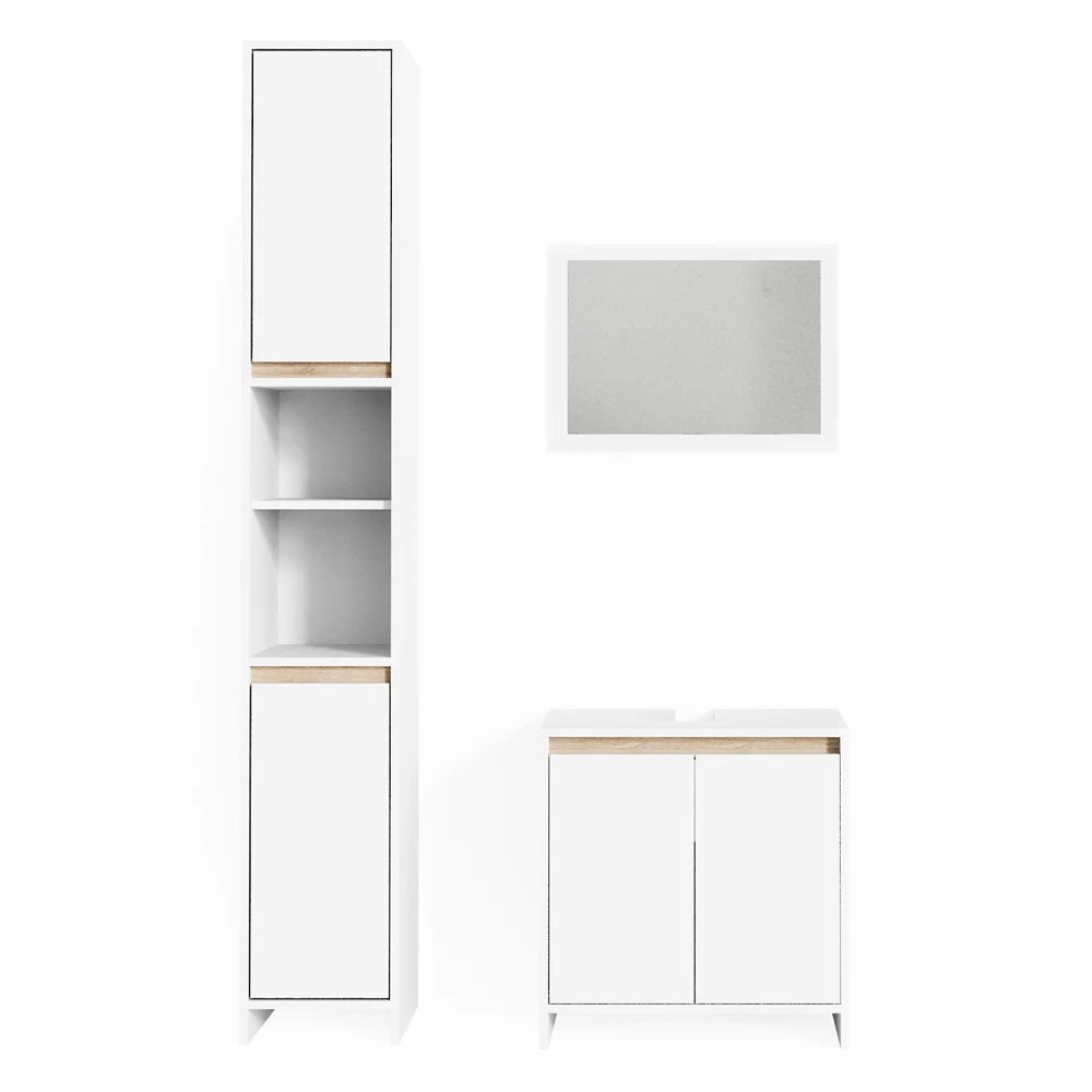 Badkamermeubel set Emma Wit/Sonoma 3 delen, met hoge unit Vicco