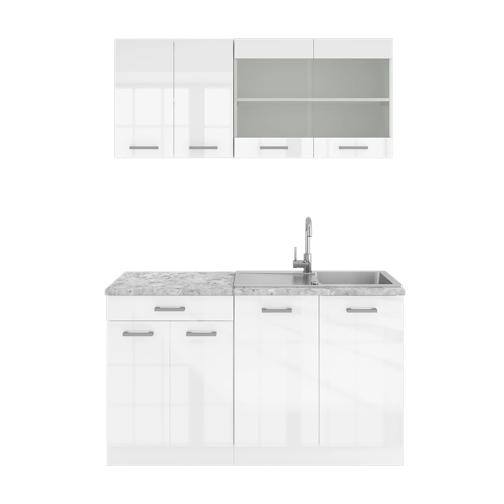 Eenpersoonskeuken R-Line Wit hoogglans/wit 140 cm , WB Marmer Vicco