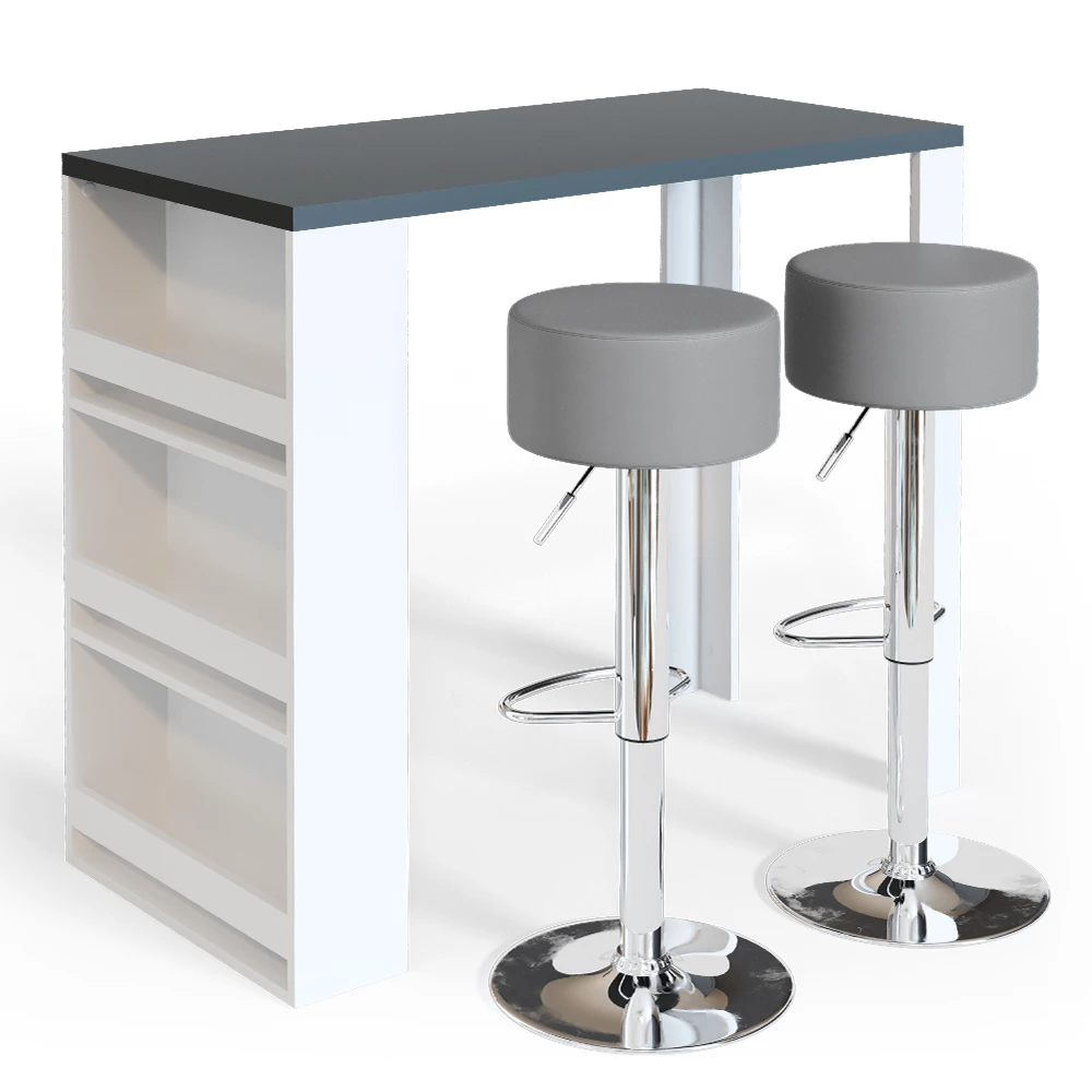 Bartafel set  Wit/Grijs 57 x 117 cm met 2 barkrukken Vicco