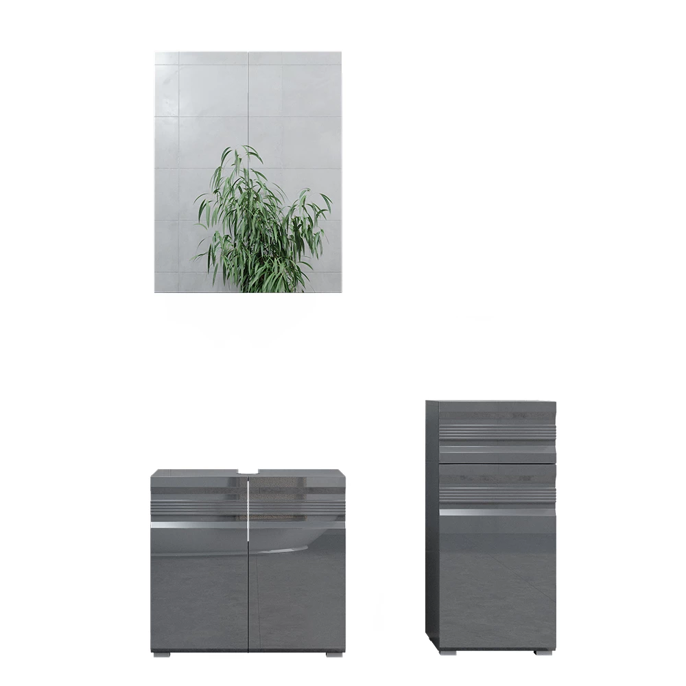 Badkamermeubel set Fredd Antraciet Hoogglans 3 delen Vicco