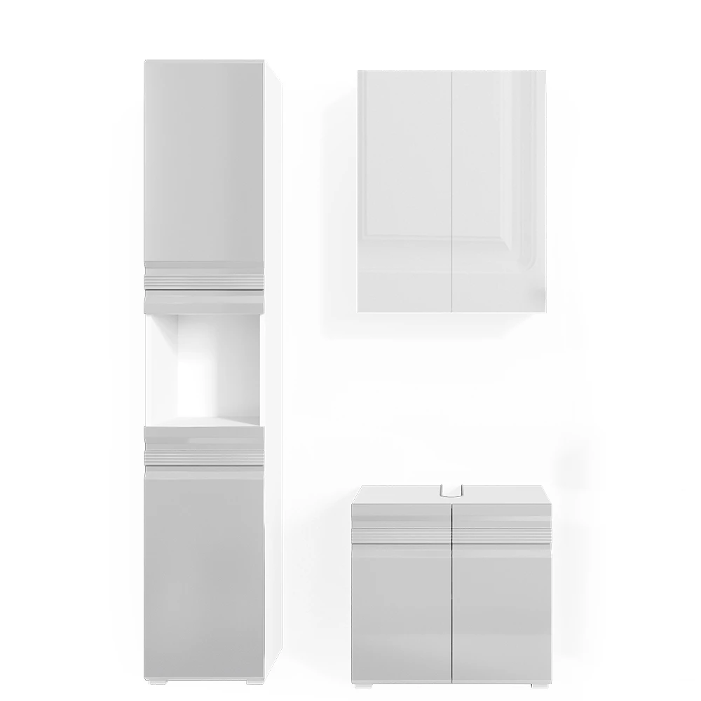Badkamermeubel set Fredd Wit Hoogglans 3 delen, met hoge unit Vicco