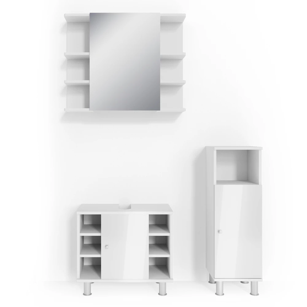Badkamermeubel set Fynn Wit Hoogglans 3 delen, met midi-element Vicco