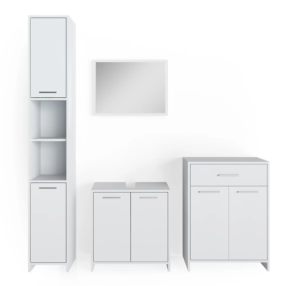 Badkamermeubel set Kiko Wit 4 delen, met hoge kast en commode Vicco