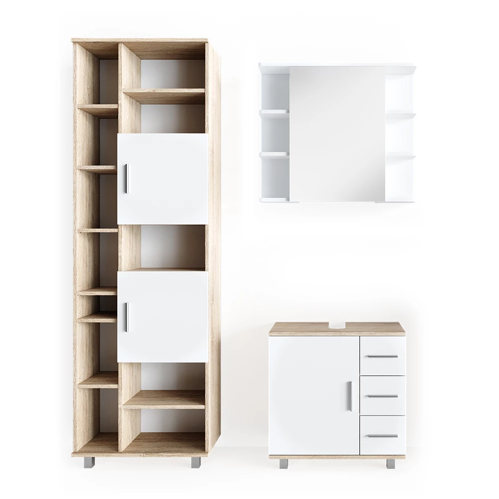 Badkamermeubel set Ilias Sonoma 3 delen, met hoge unit Vicco