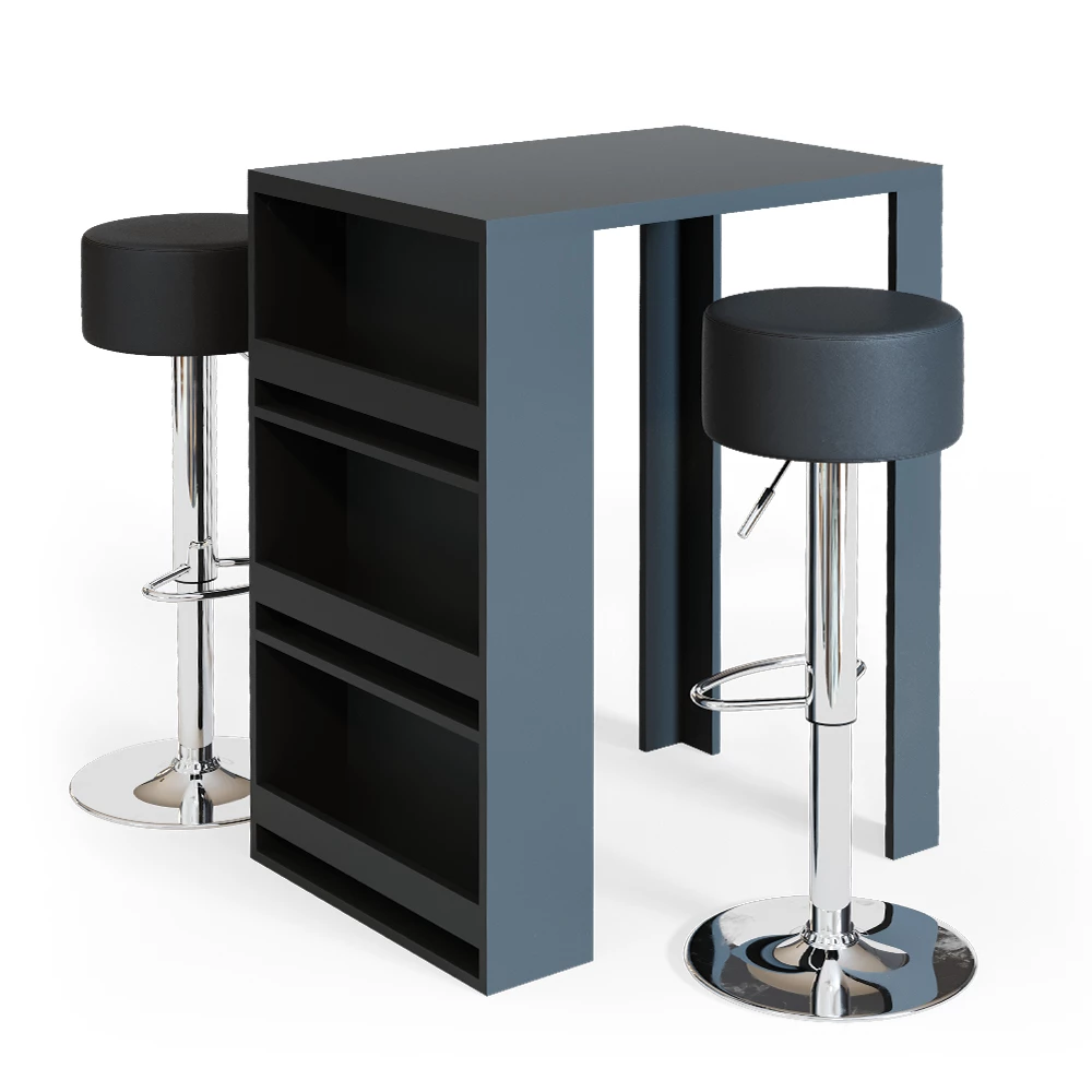 Bartafel set  Antraciet 57 x 80 cm met 2 barkrukken Vicco