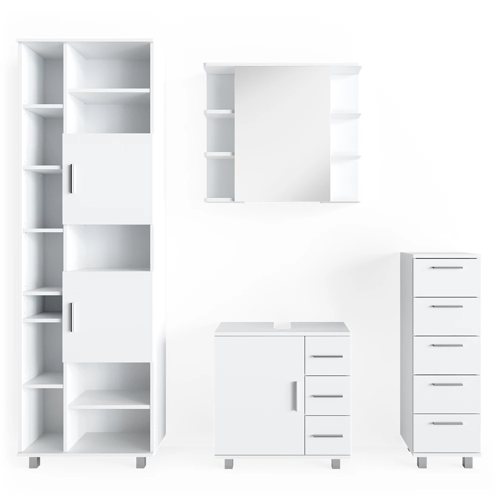 Badkamermeubel set Ilias Wit 4 delen, met hoge kast Vicco