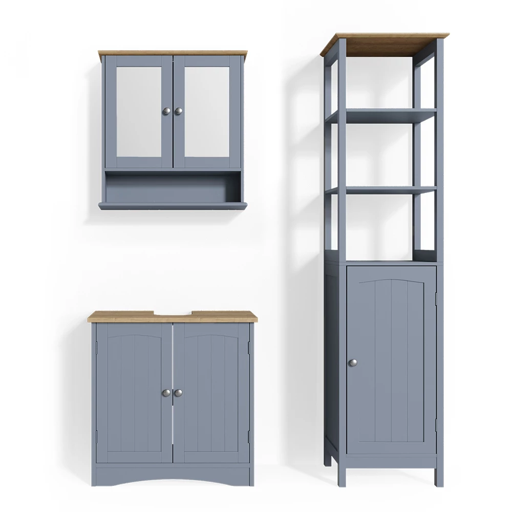 Badkamermeubel set Bianco Grijs 3 delen, met hoge unit Vicco