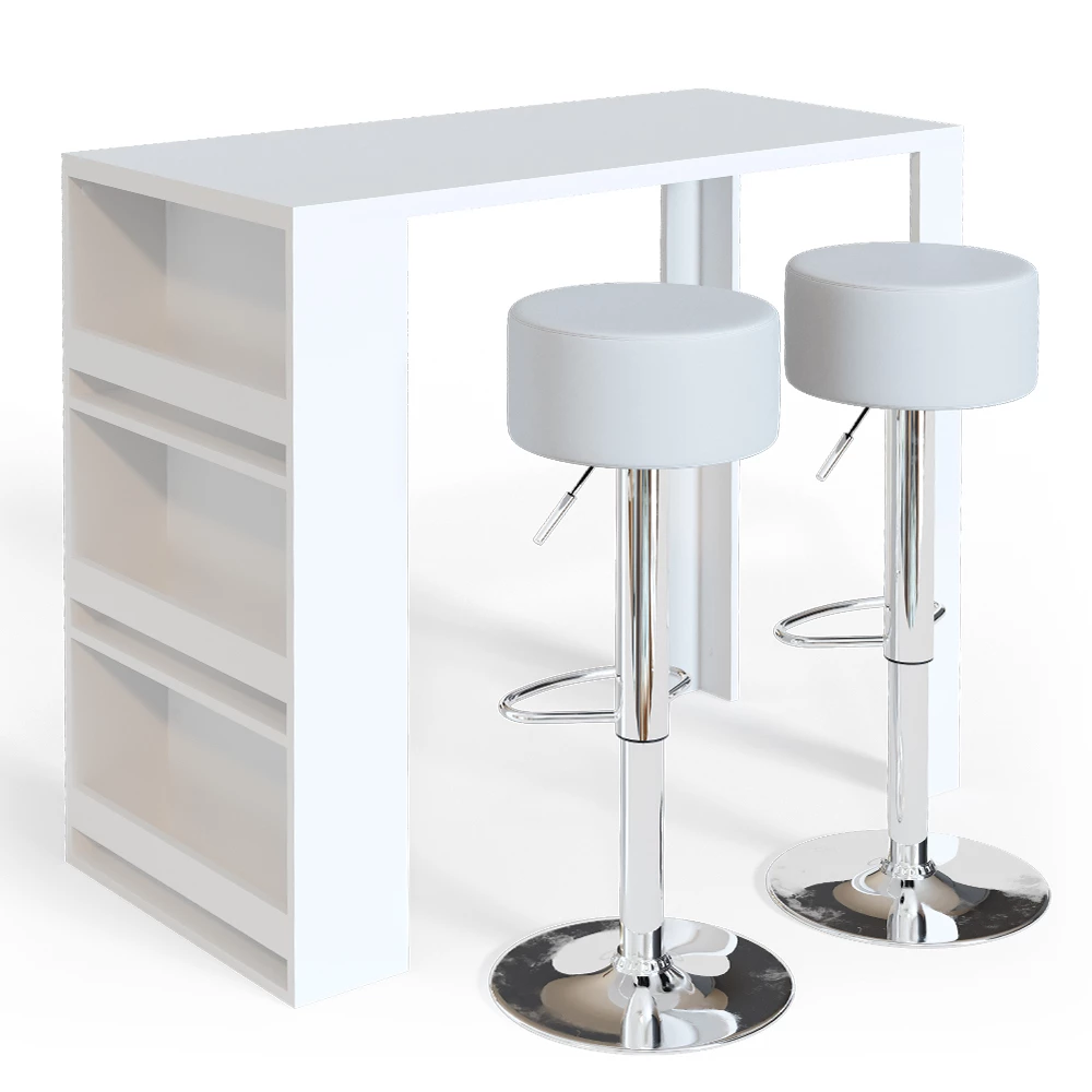 Bartafel set  Wit 57 x 117 cm met 2 barkrukken Vicco