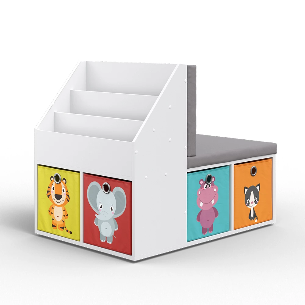 Kinderboekenkast Onix Wit 97.1 x 78.4 cm met 6 kleurrijke vouwdozen Vicco
