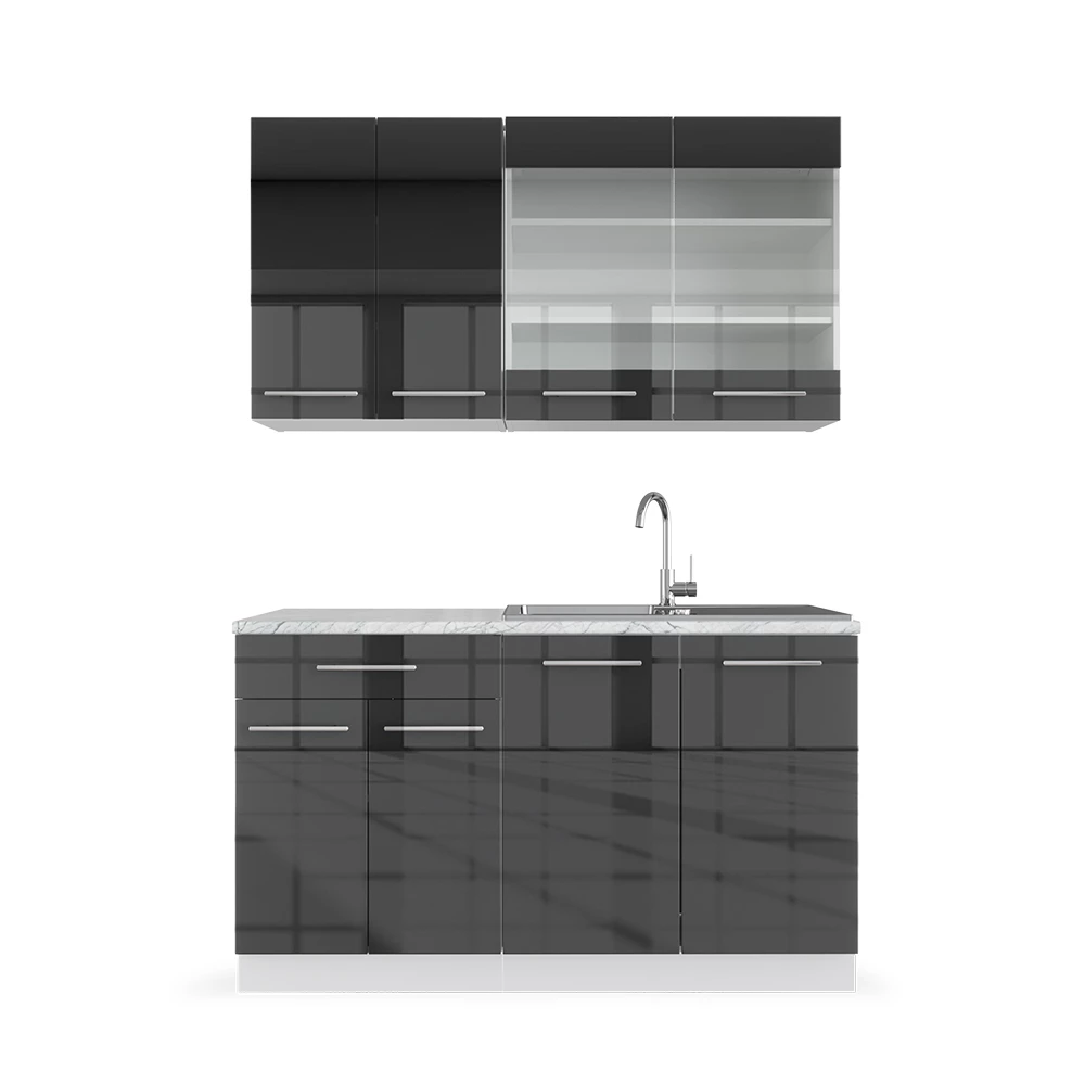 Eenpersoonskeuken Fame-Line Antraciet Hoogglans 140 cm zonder werkblad Vicco