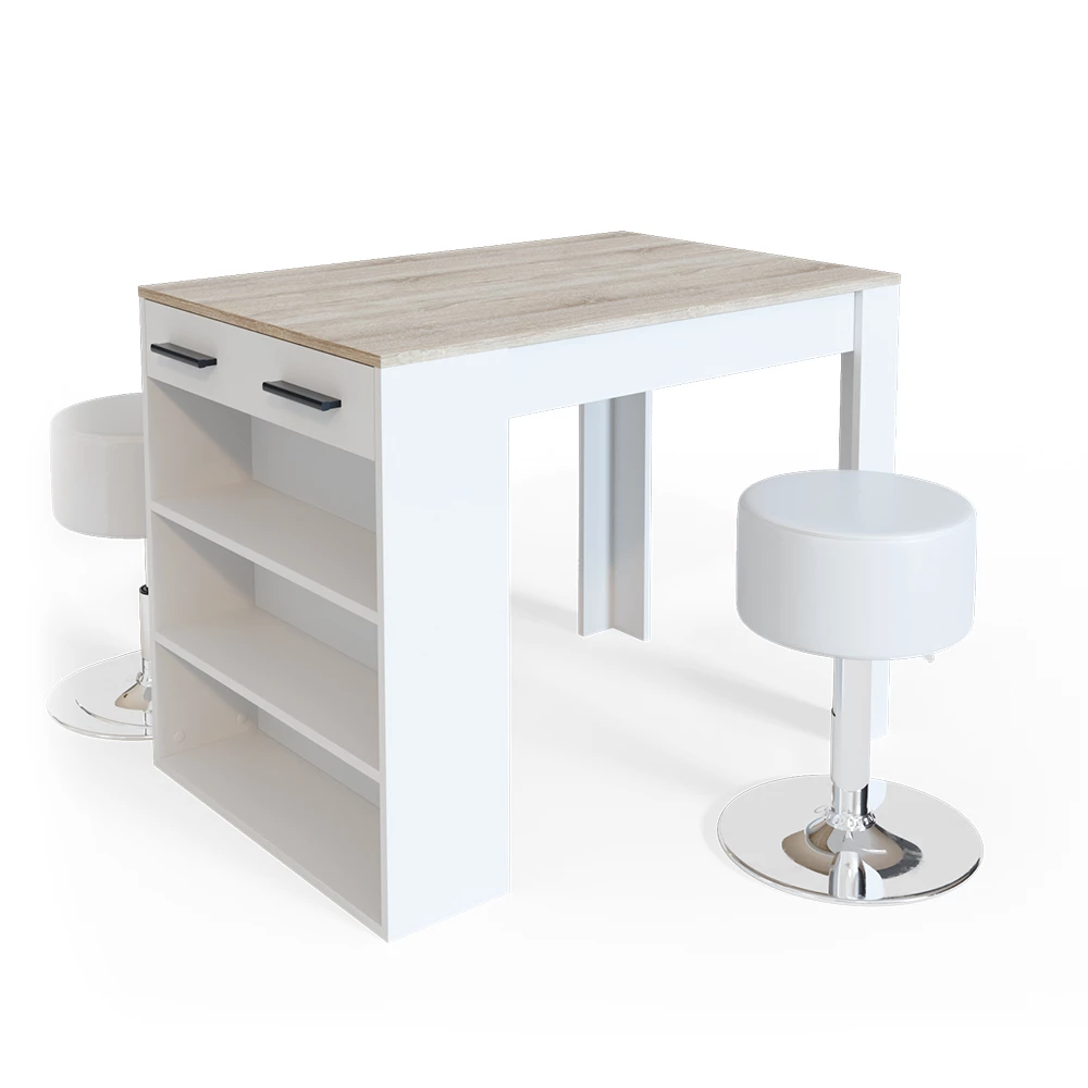 Eettafel set Repose Sonoma/Wit 67 x 100 cm met 2 krukken Vicco