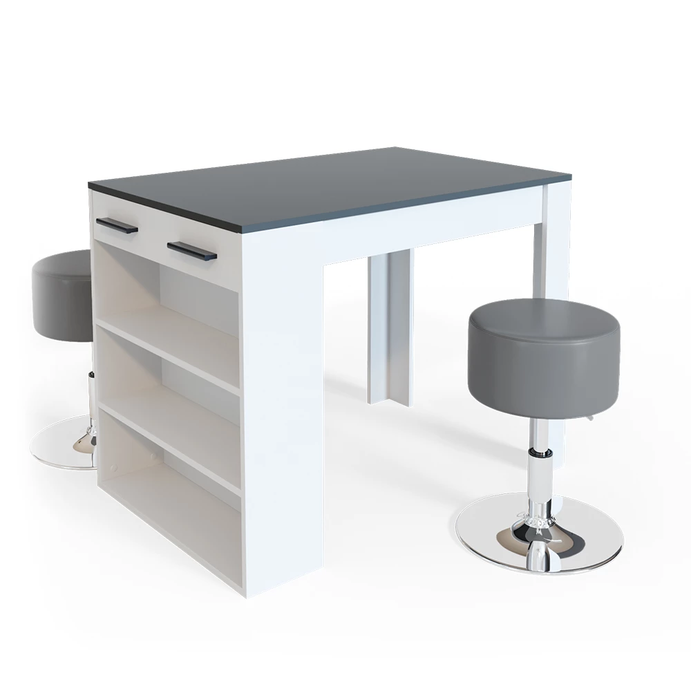 Eettafel set Repose Antraciet/wit 67 x 100 cm met 2 krukken Vicco
