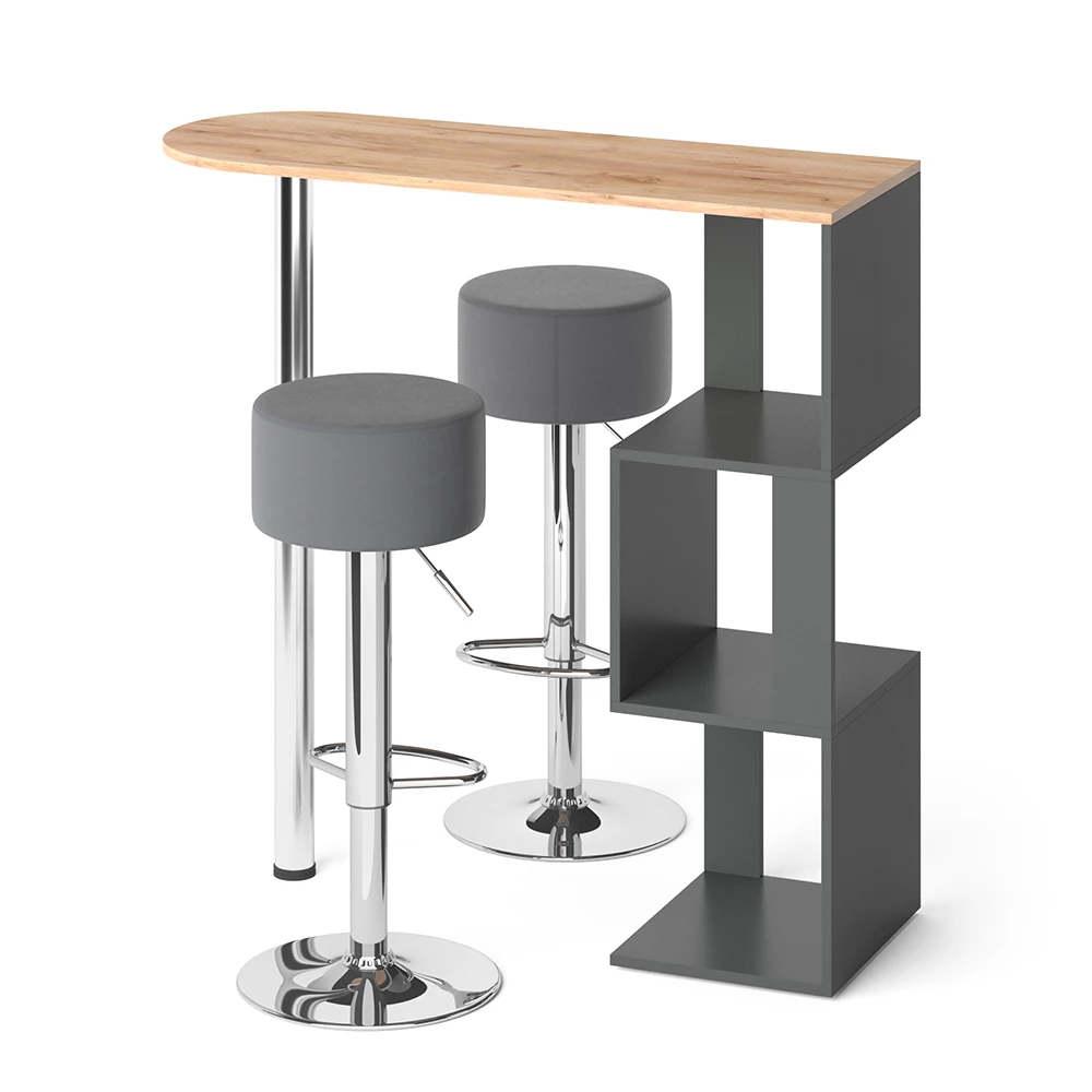 Bartafel set Vincent Krachtige eik goud 113 x 39.8 cm met 2 barkrukken Vicco