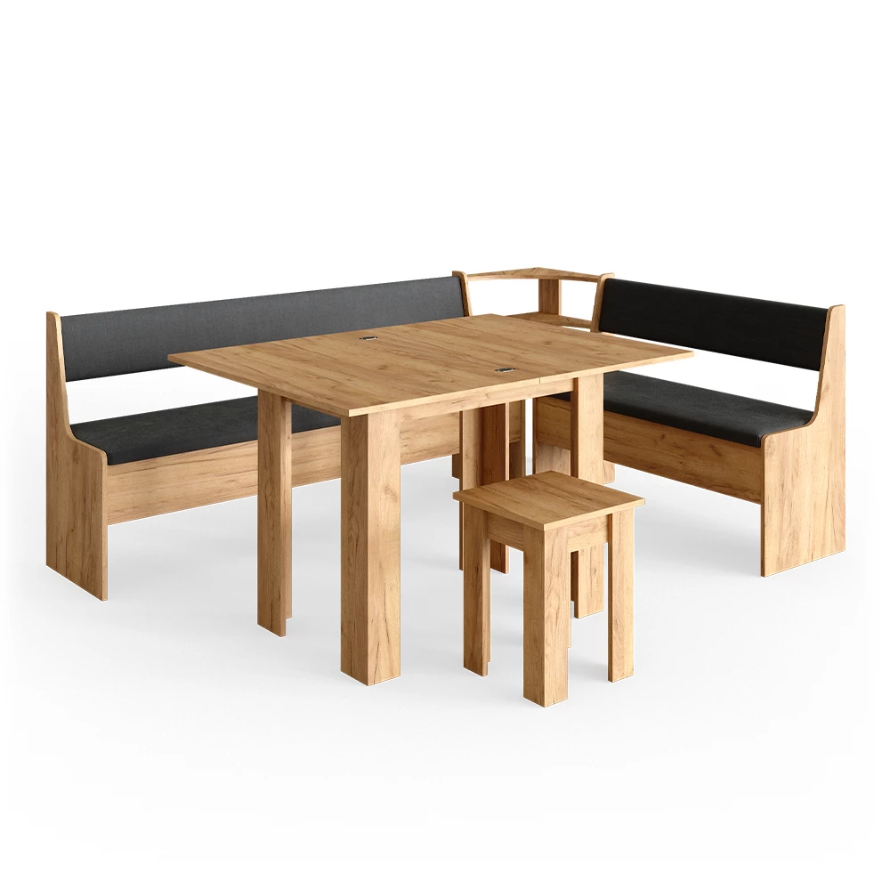 Hoekbank set Roman Krachtige eik goud 210 x 150 cm met tafel Vicco