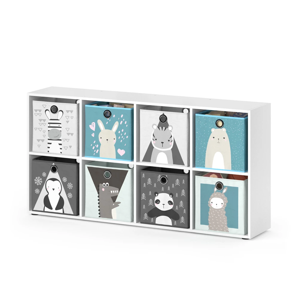 Kinderboekenkast Scutum Wit 143 x 72 cm met 8 vouwboxen Vicco