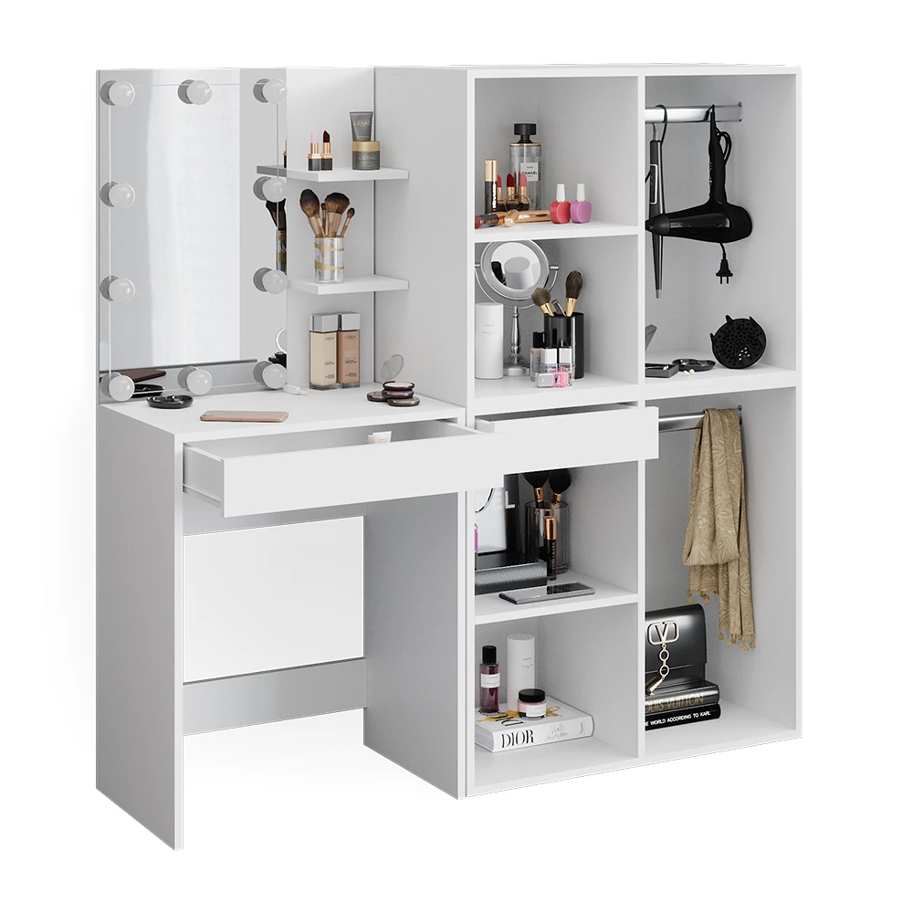 Kaptafel met licht Isabelle Wit 140 cm met LED-verlichting en kasten Vicco