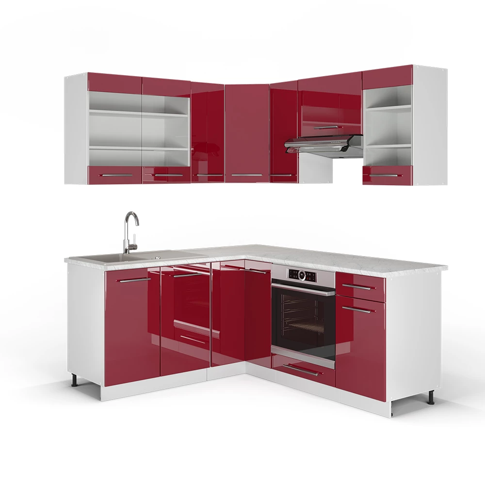 Hoekkeuken Fame-Line Bordeaux hoogglans/wit 190 x 46 cm zonder werkblad Vicco