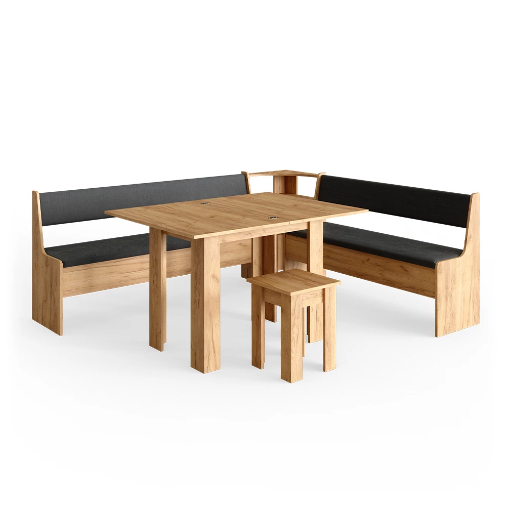 Hoekbank set Roman Krachtige eik goud 210 x 180 cm met tafel Vicco