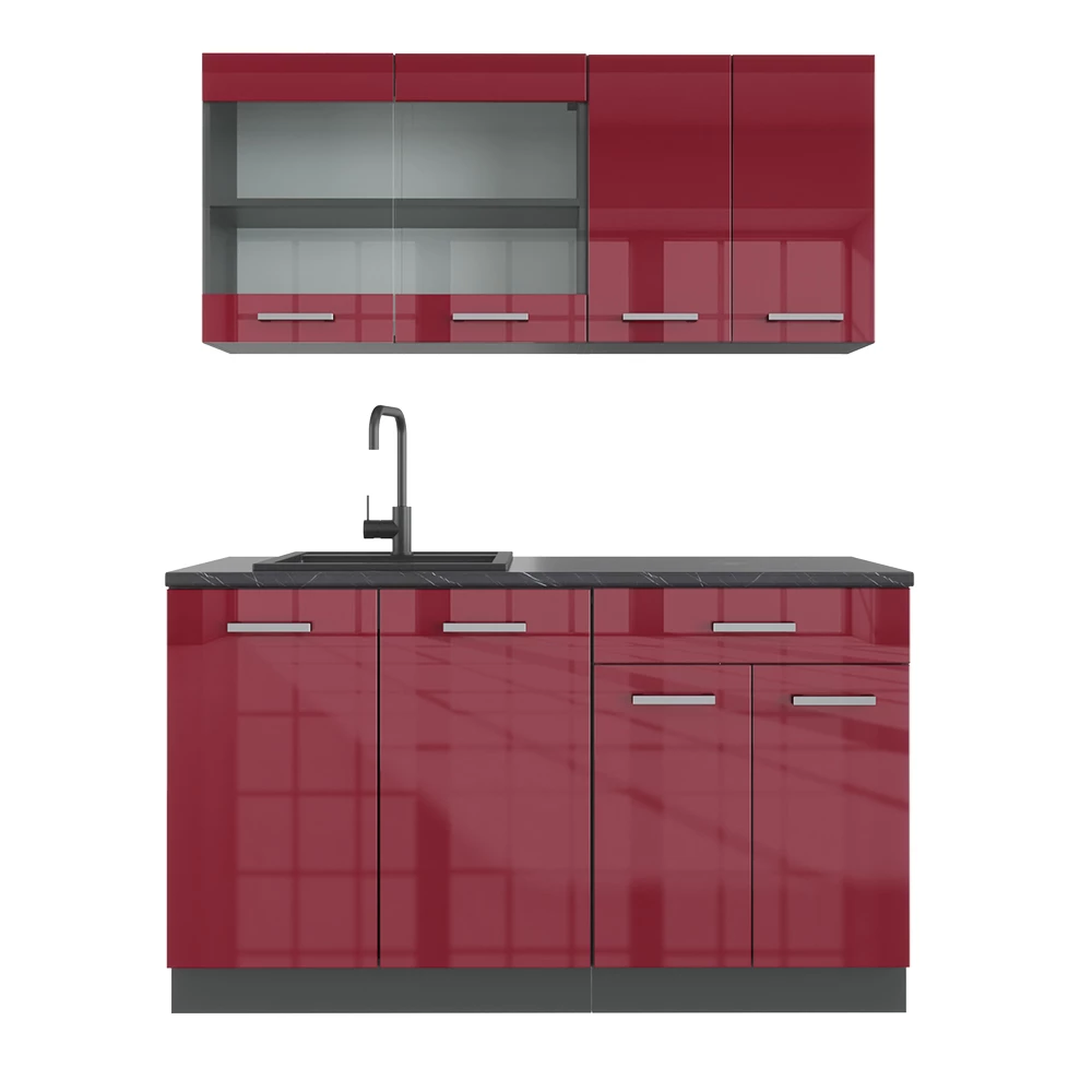 Eenpersoonskeuken R-Line Rood hoogglans/antraciet 140 cm , WB Antraciet Vicco