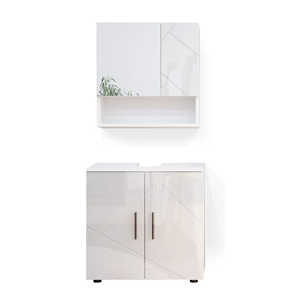 Badkamermeubel set Irma Wit Hoogglans 2 delen, onderkast 60 cm Vicco