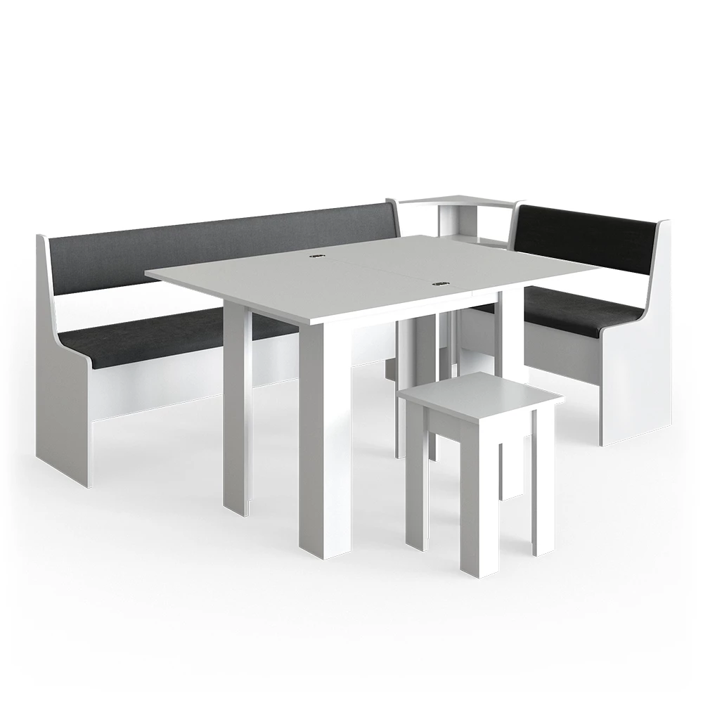 Hoekbank set Roman Wit 210 x 120 cm met tafel Vicco