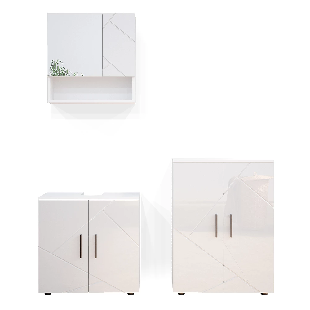 Badkamermeubel set Irma Wit Hoogglans 3 delen, met onderstel 60 cm Vicco