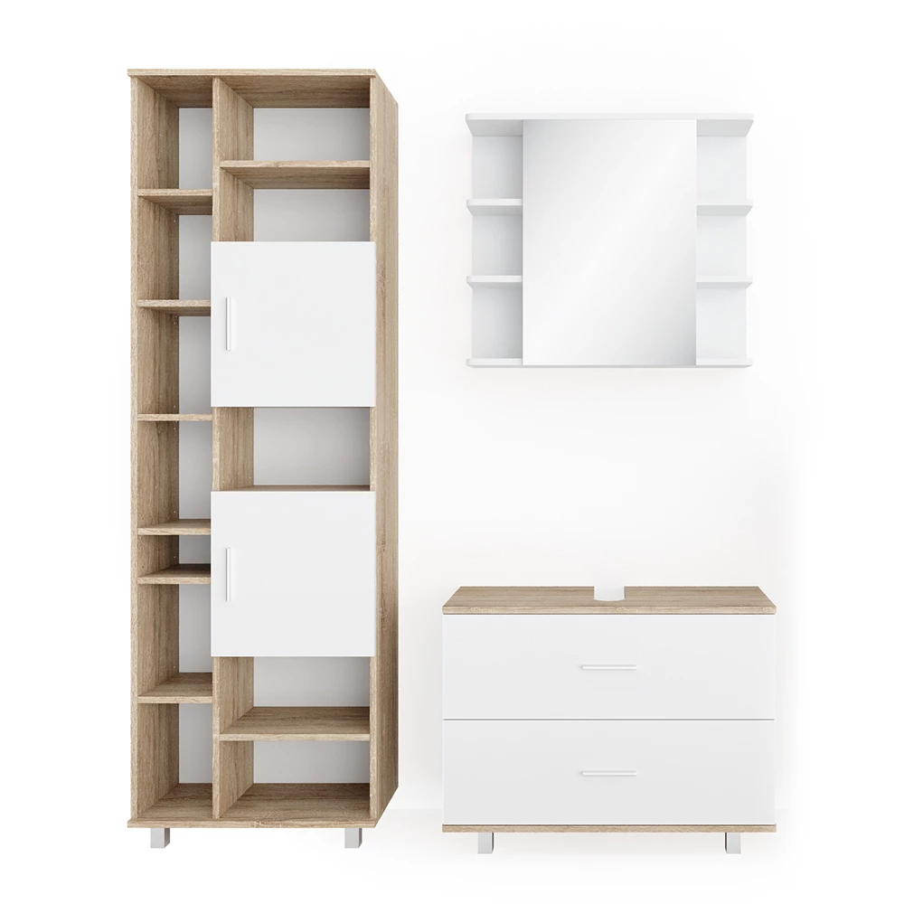 Badkamermeubel set Ilias Wit/Sonoma 3 delen, met onderstel 80 cm Vicco