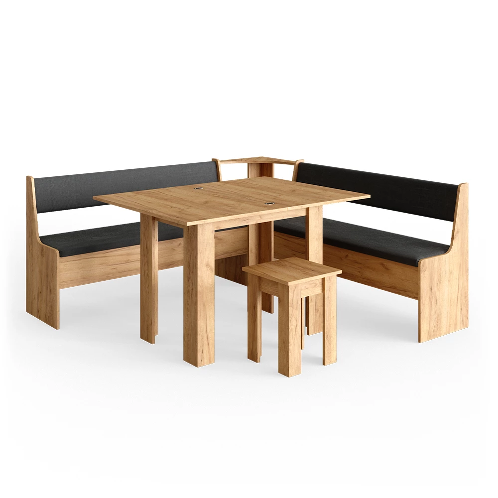 Hoekbank set Roman Krachtige eik goud 180 x 180 cm met tafel Vicco