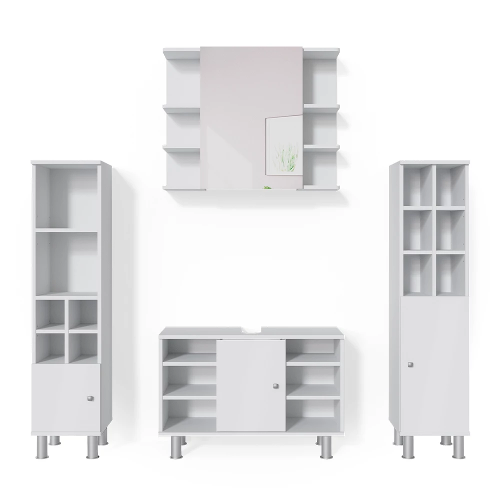 Badkamermeubel set Fynn Wit 4 delen, met hoge kast Vicco