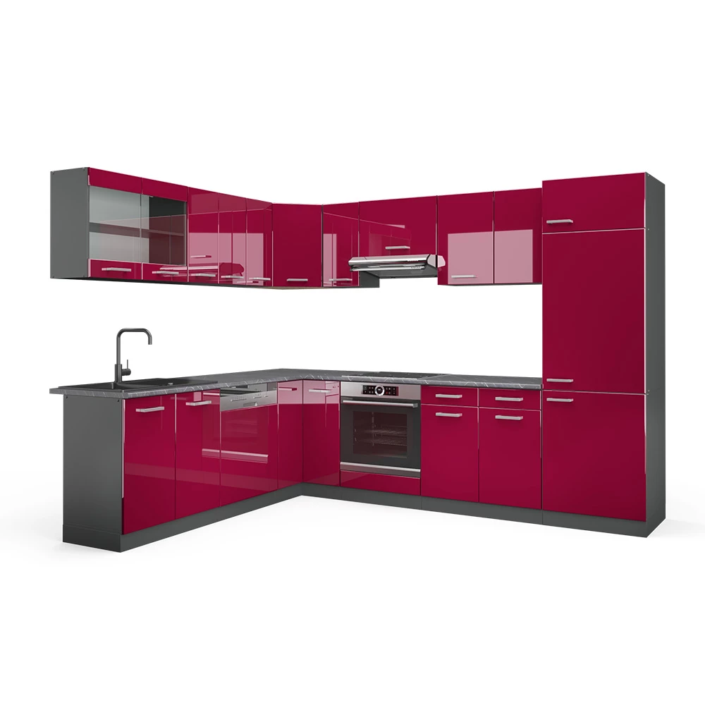 Hoekkeuken R-Line Rood hoogglans/antraciet 287 x 46 cm zonder werkblad Vicco