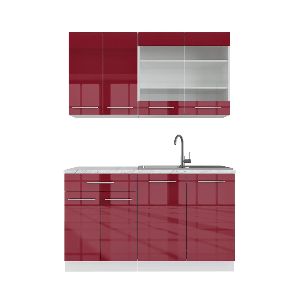Eenpersoonskeuken Fame-Line Bordeaux hoogglans/wit 140 cm zonder werkblad Vicco