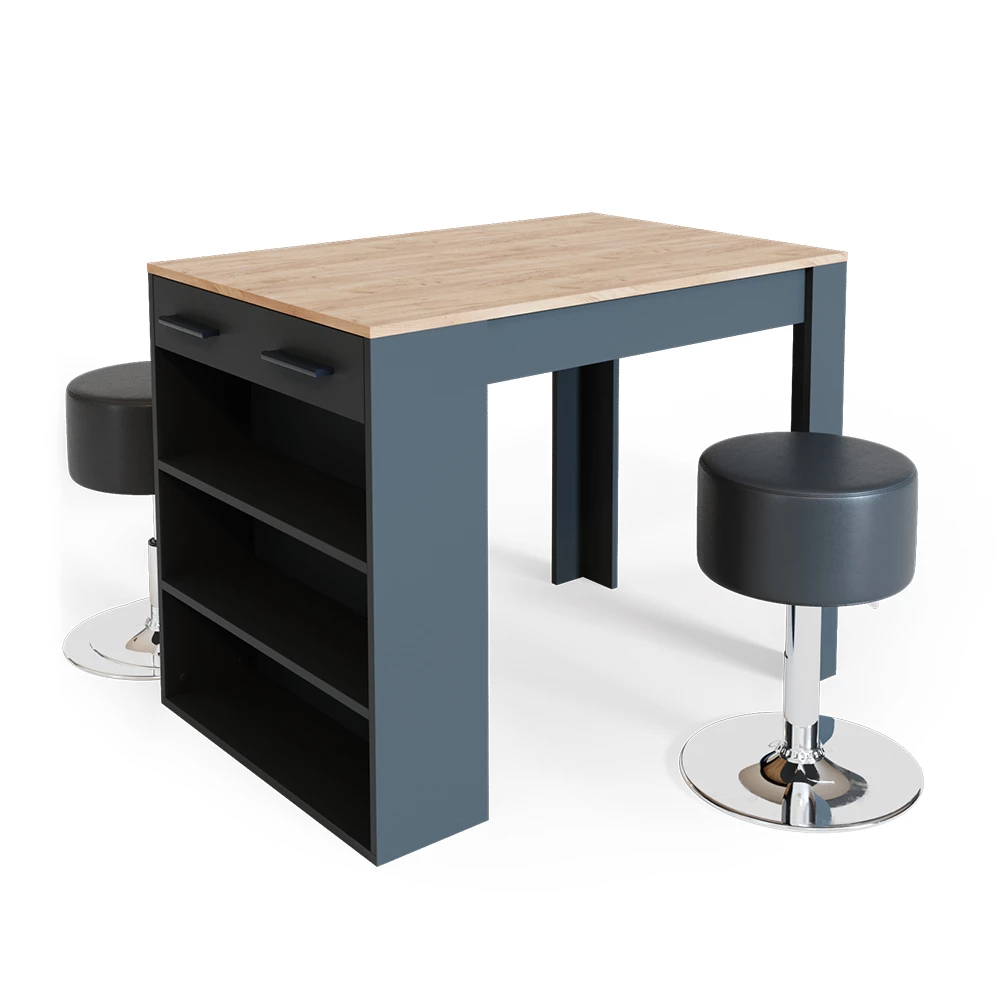 Eettafel set Repose Antraciet/gouden eik 67 x 100 cm met 2 krukken Vicco