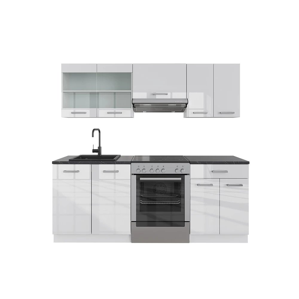 Complete keukeneenheid R-Line Wit hoogglans/wit 200 cm zonder werkblad Vicco