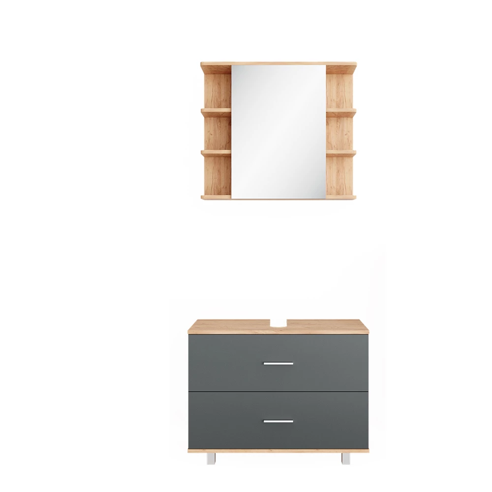 Badkamermeubel set Ilias Antraciet/gouden eik 2 delen Vicco
